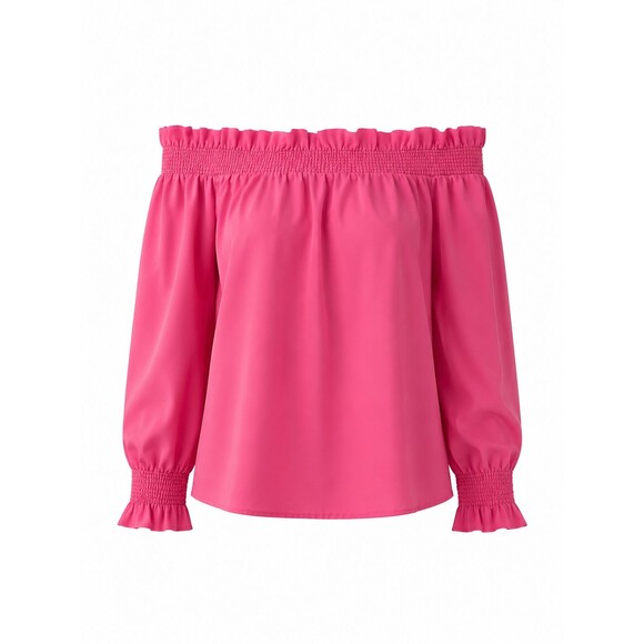 crown & ivy Tops - Crown & Ivy Off On Shoulder Shirt Top Womens Sz XL Neon Pink Smocked Stretch EUC